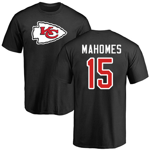 Men Kansas City Chiefs #15 Mahomes Patrick Black Name and Number Logo T-Shirt